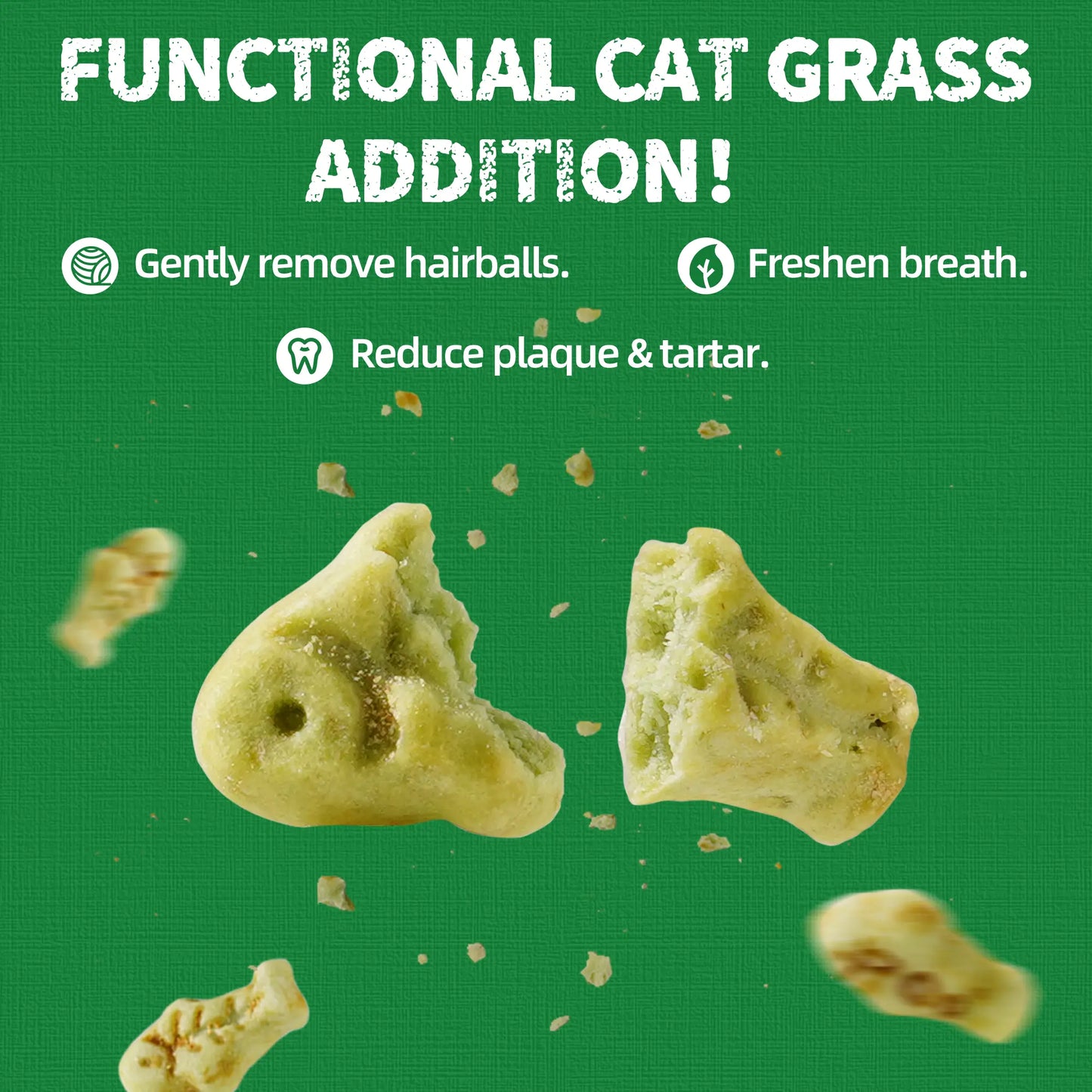 JUST TRY 13.4 OZ Cat Grass Treats Natural Salmon Flavor Healthy Cat Snacks Training Biscuits Catnip for Cats Dental and Hairball Control Treats Remedy Chews