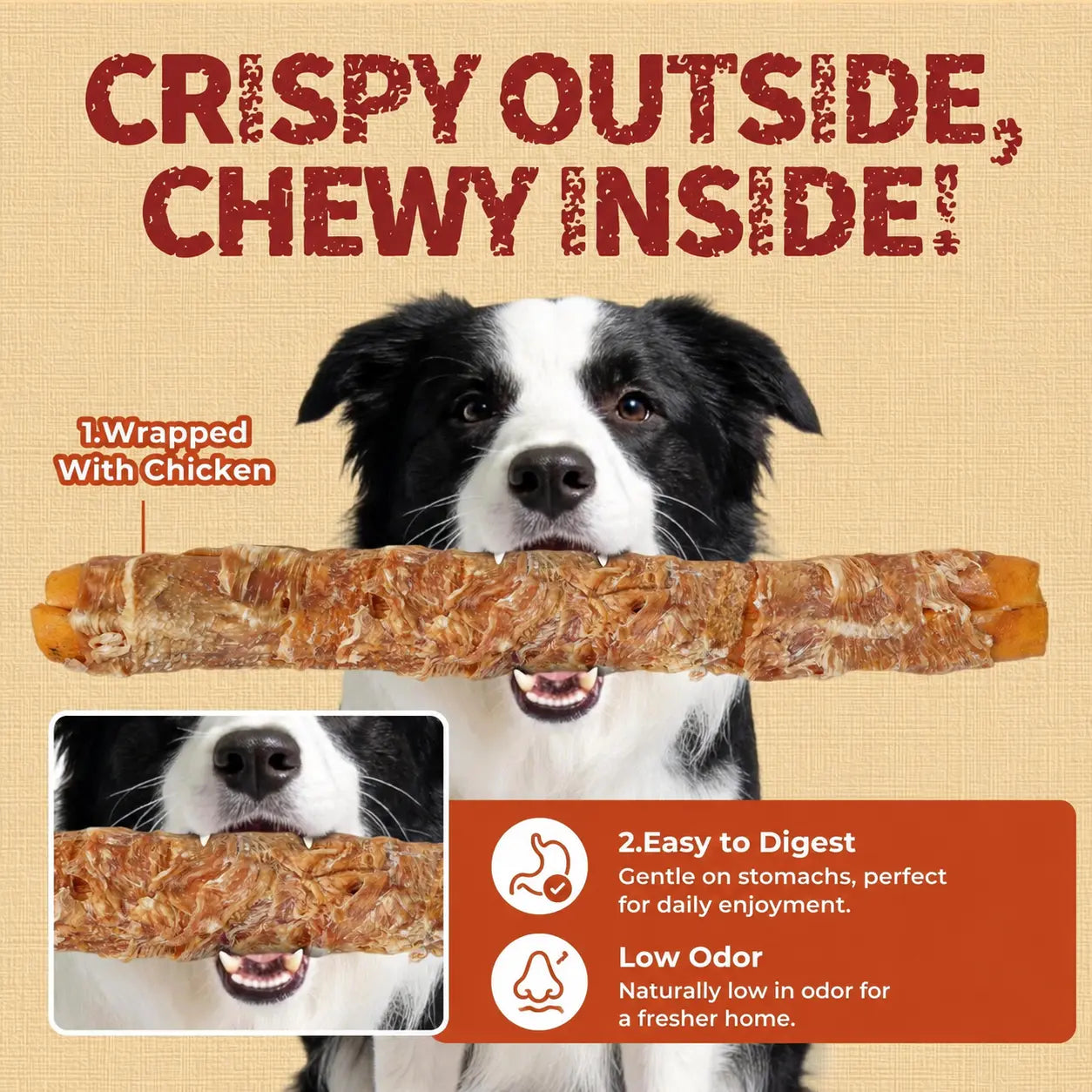 Big-Size Chicken-Wrapped Beef Hide Dog Chew Sticks, Natural Long-Lasting Rawhide Treats for Medium & Large Aggressive Chewers
