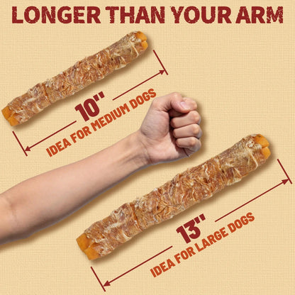 Big-Size Chicken-Wrapped Beef Hide Dog Chew Sticks, Natural Long-Lasting Rawhide Treats for Medium & Large Aggressive Chewers