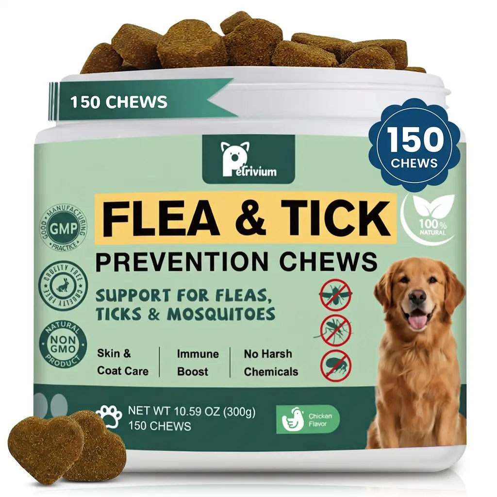 150Ct-Dog Flea & Tick Support Soft Chews - Natural Oral Supplement - Suitable for All Breeds & Sizes-Chicken Flavor#Summervibes#Petlovers Tiktokshopspringglowup