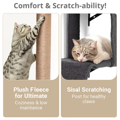 CAVEEN 5 in 1 Cat Climbing Set, Wall Furniture, Cat Wall Shelves Perches Set, Sleeping Playing Lounging Climbing Wall-Mounted Cat Tree House for Multiple Cats, Wall Mounted Cat Climber Set