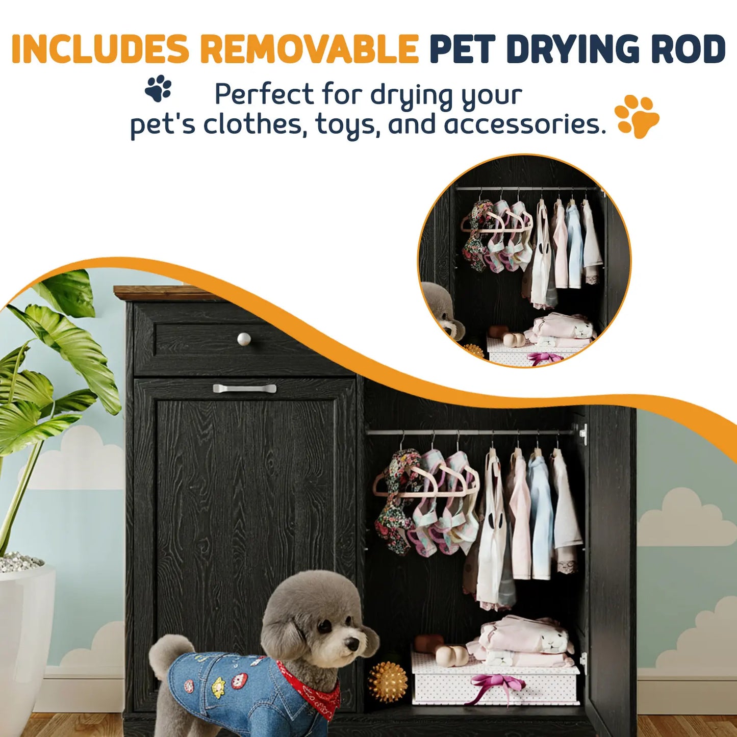 Summervibes Engineered Wood Pet Feeding Station Cabinet - Dual Tiltable Doors for Dog Food & Clothing Storage, Tilt-Out Design with 4 Feeding Bowls for Quick Access Summergarden