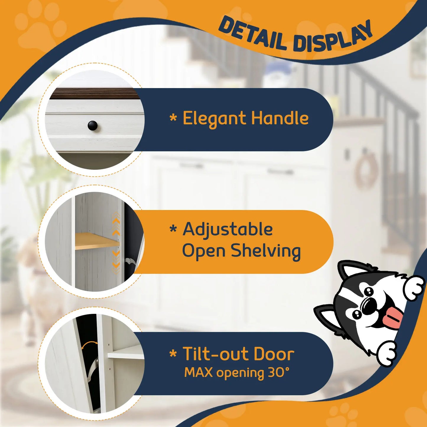 Summervibes Engineered Wood Pet Feeding Station Cabinet - Dual Tiltable Doors for Dog Food & Clothing Storage, Tilt-Out Design with 4 Feeding Bowls for Quick Access Summergarden