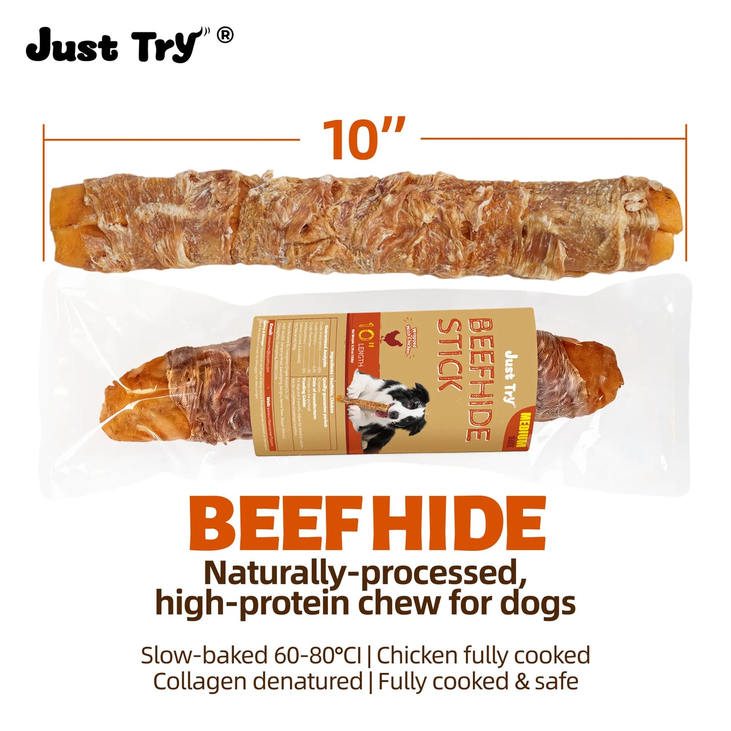 Big-Size Chicken-Wrapped Beef Hide Dog Chew Sticks, Natural Long-Lasting Rawhide Treats for Medium & Large Aggressive Chewers