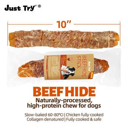 Big-Size Chicken-Wrapped Beef Hide Dog Chew Sticks, Natural Long-Lasting Rawhide Treats for Medium & Large Aggressive Chewers
