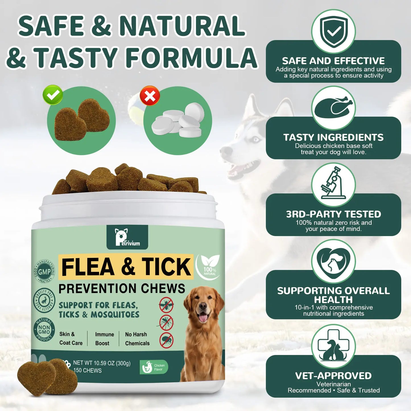 150Ct-Dog Flea & Tick Support Soft Chews - Natural Oral Supplement - Suitable for All Breeds & Sizes-Chicken Flavor#Summervibes#Petlovers Tiktokshopspringglowup