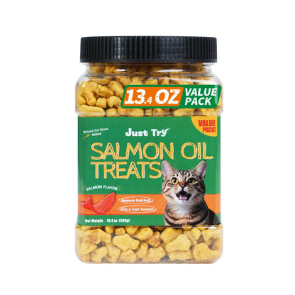 JUST TRY 13.4 OZ Cat Grass Treats Natural Salmon Flavor Healthy Cat Snacks Training Biscuits Catnip for Cats Dental and Hairball Control Treats Remedy Chews
