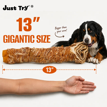 Big-Size Chicken-Wrapped Beef Hide Dog Chew Sticks, Natural Long-Lasting Rawhide Treats for Medium & Large Aggressive Chewers