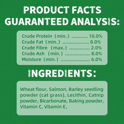 JUST TRY 13.4 OZ Cat Grass Treats Natural Salmon Flavor Healthy Cat Snacks Training Biscuits Catnip for Cats Dental and Hairball Control Treats Remedy Chews