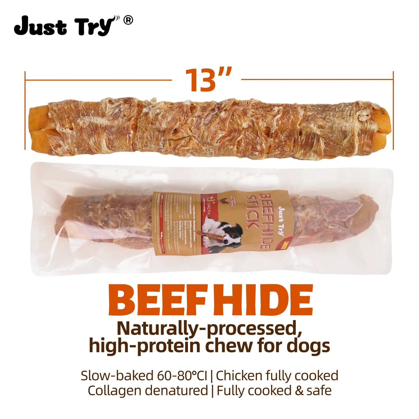 Big-Size Chicken-Wrapped Beef Hide Dog Chew Sticks, Natural Long-Lasting Rawhide Treats for Medium & Large Aggressive Chewers